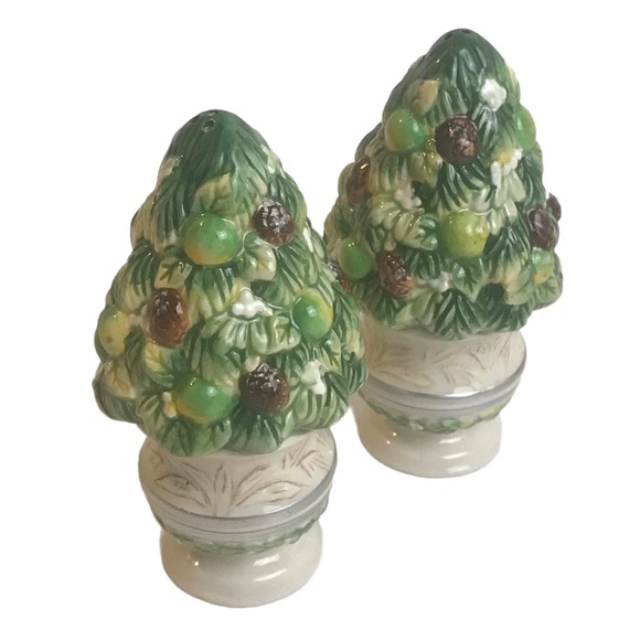 Vintage Fitz and Floyd Salt Pepper Shakers Winter Garden Topiary Holiday Decor - Picture 2 of 7